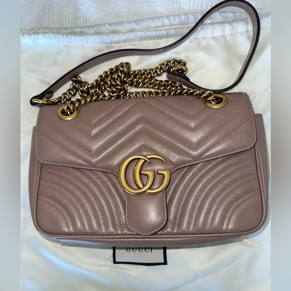 Gucci GG Marmont small matelassé shoulder bag in nude